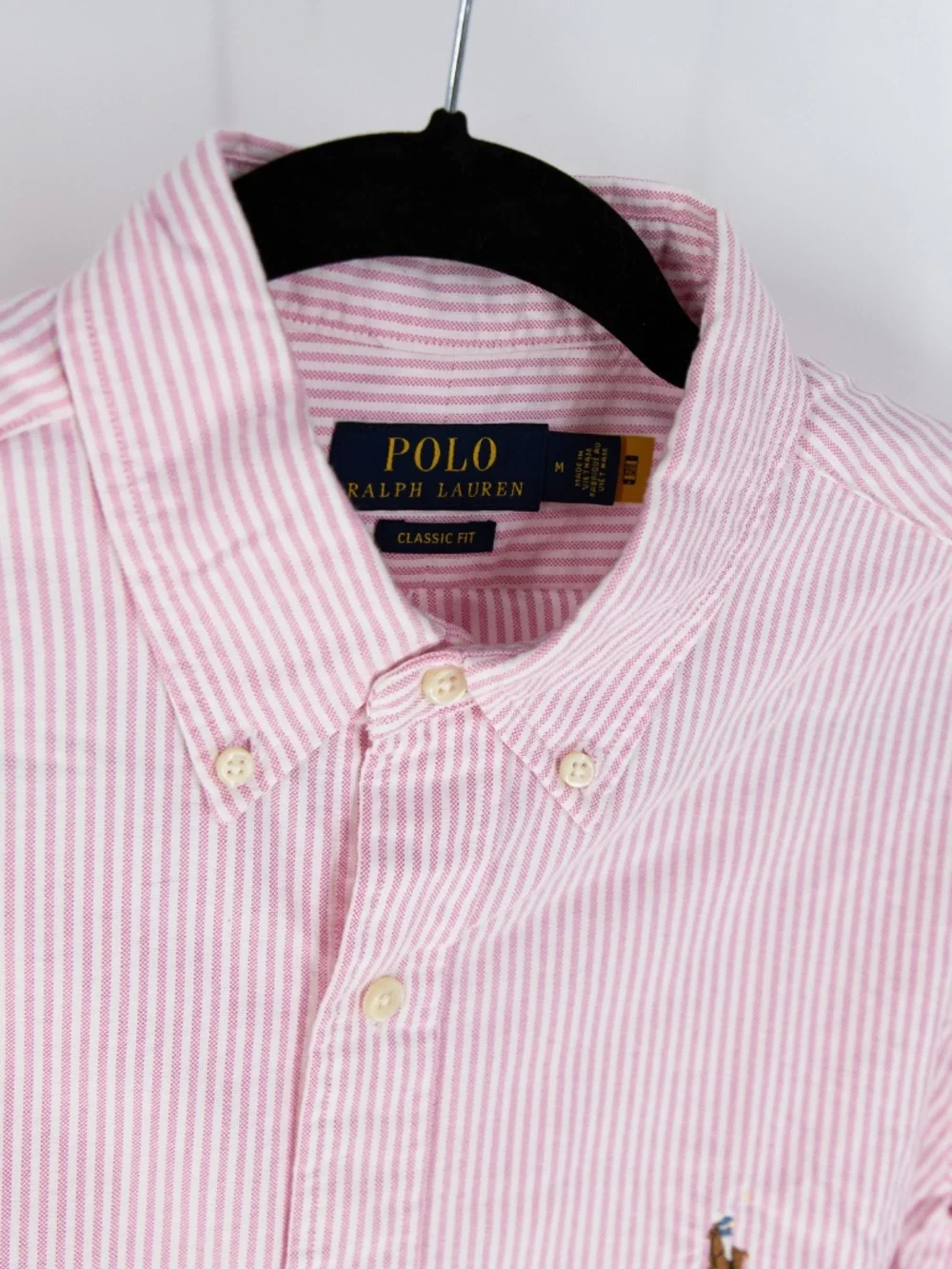 Polo Ralph Lauren Men's Cotton Collared Long Sleeve Button Down Shirt Pink White
